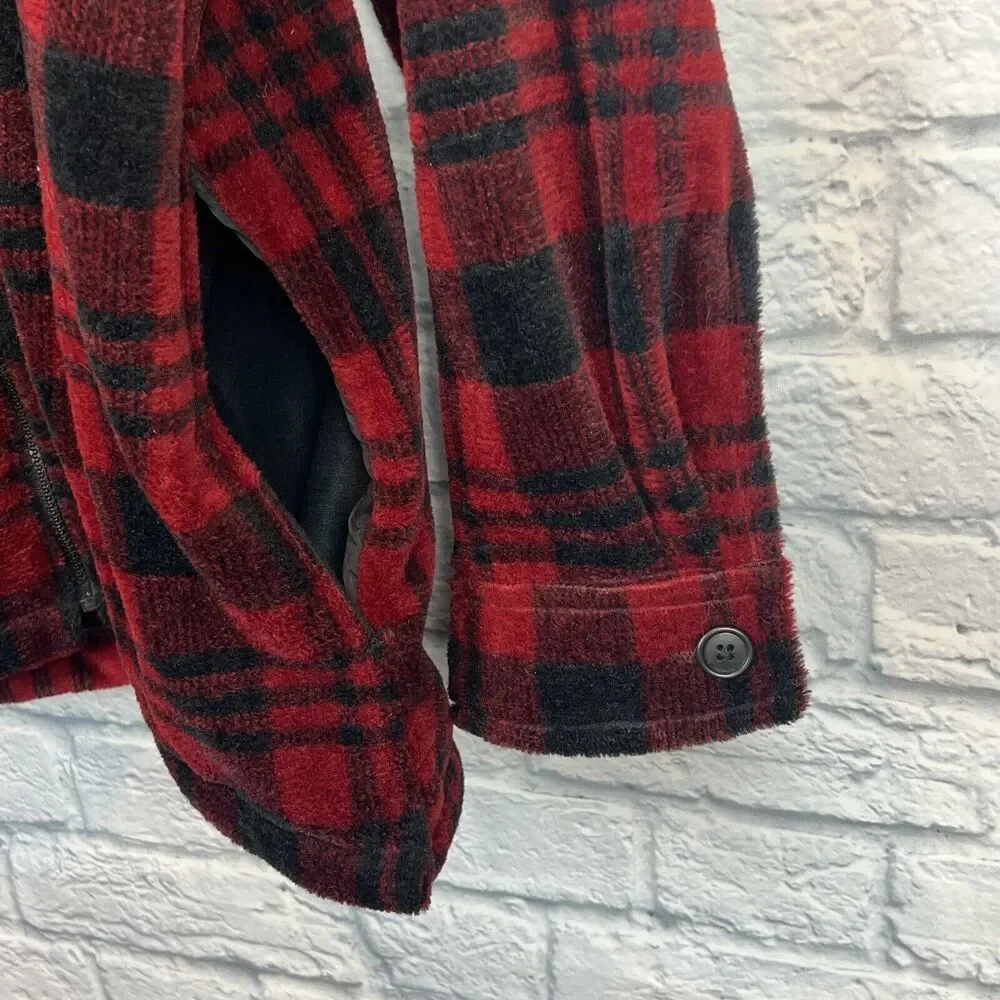 Vintage LL Bean Women Red Plaid Flannel Jacket Full Zip Long Sleeve Large‎ USA